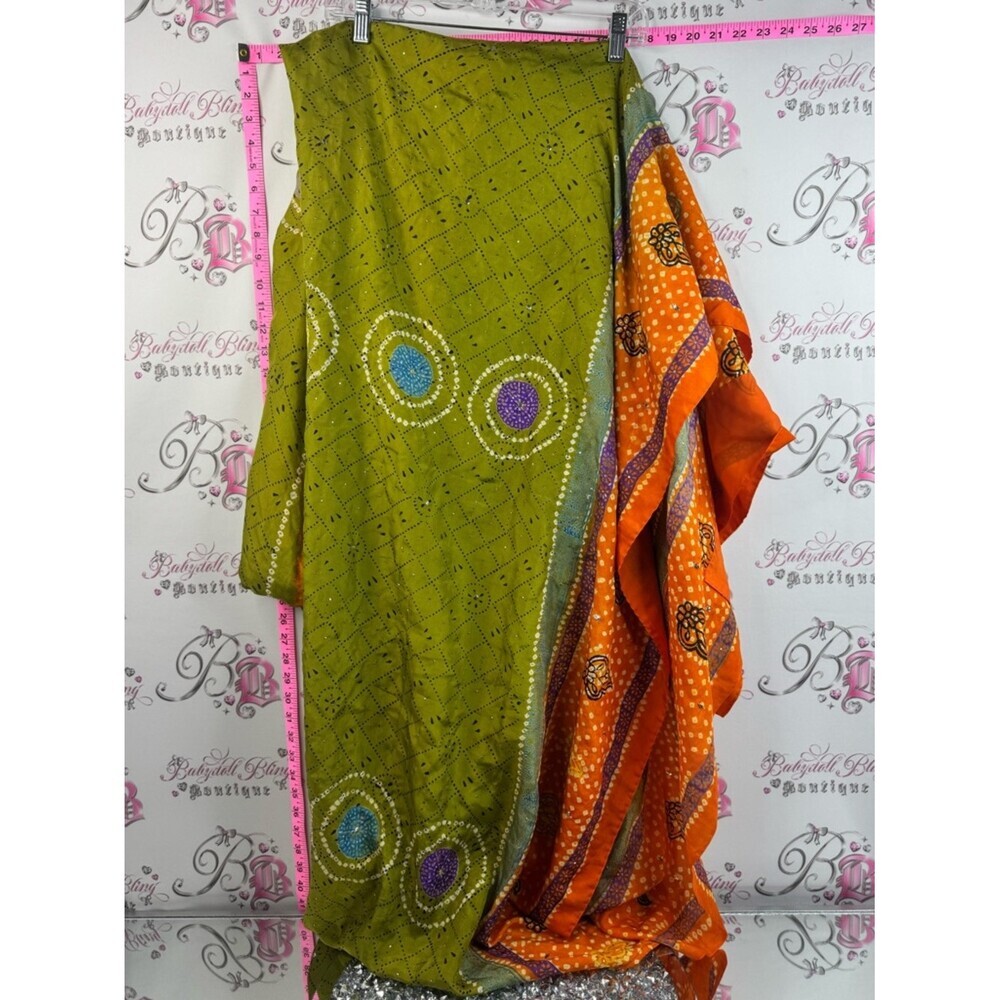 Table cloth large size boho Olive Green & Orange Embroidered Table Linen Set
